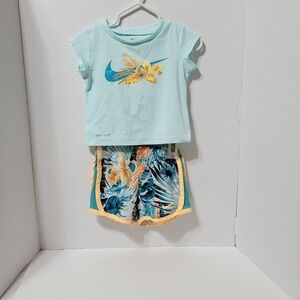 Nike Dri-Fit Girls 12M Tropical Floral Tee & Athletic Shorts Set